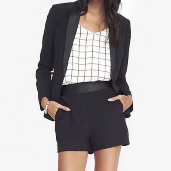 Express Pants - Express women’s high-waisted black tuxedo shorts with satin trim, size 2. EUC.